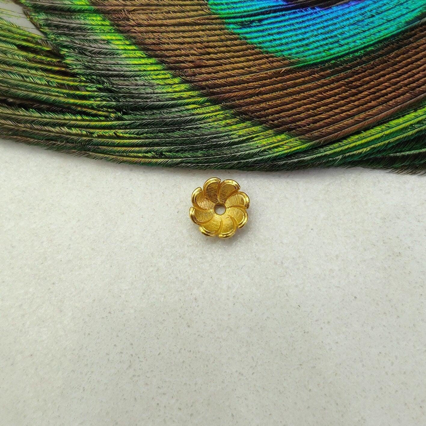 18k Solid Yellow Gold End Bead Caps For Jewelry Making 7mm - Kanika Creations