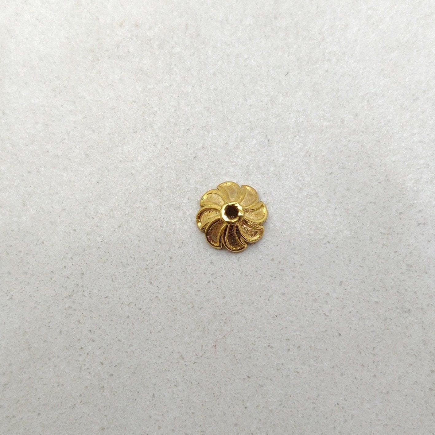 18k Solid Yellow Gold End Bead Caps For Jewelry Making 7mm - Kanika Creations