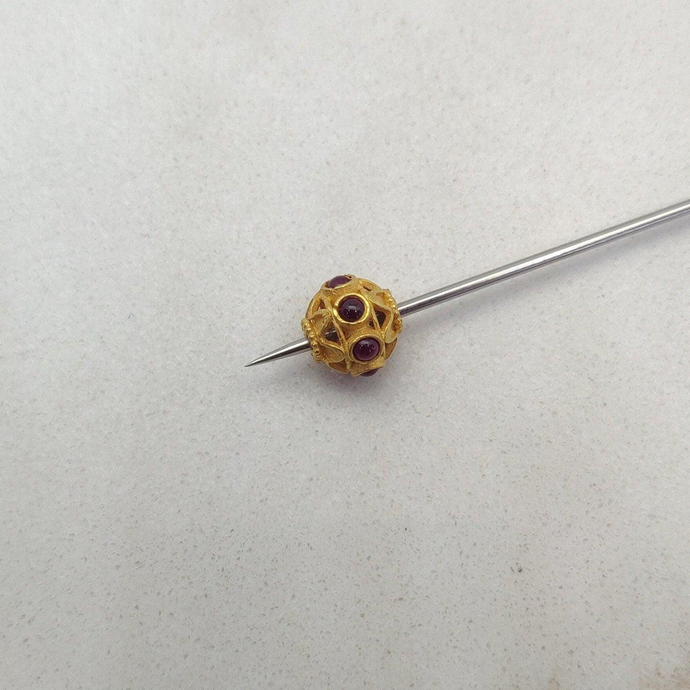 18k Yellow Gold Studded Stone Rondelle Beads 8mm Findings - Kanika Creations