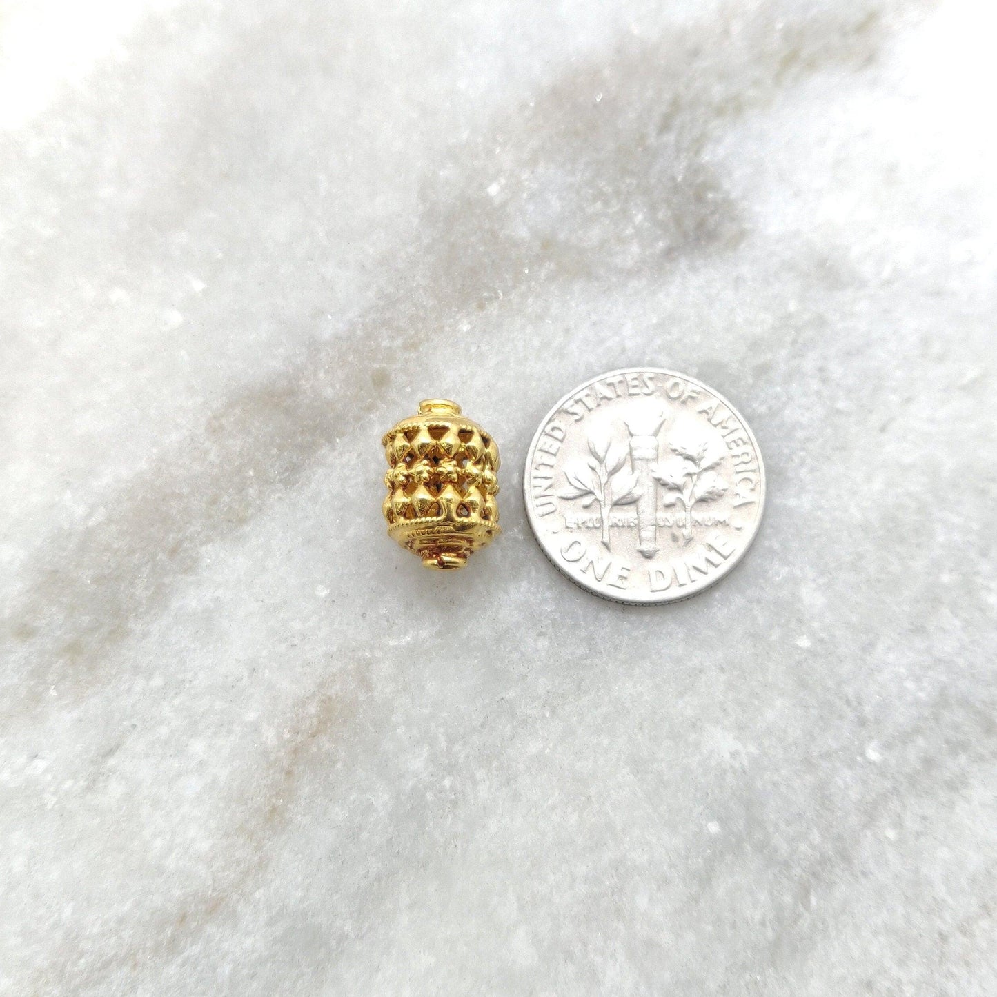 18k Solid Yellow Gold Tube Textured Spacer Beads 8x12mm - Kanika Creations