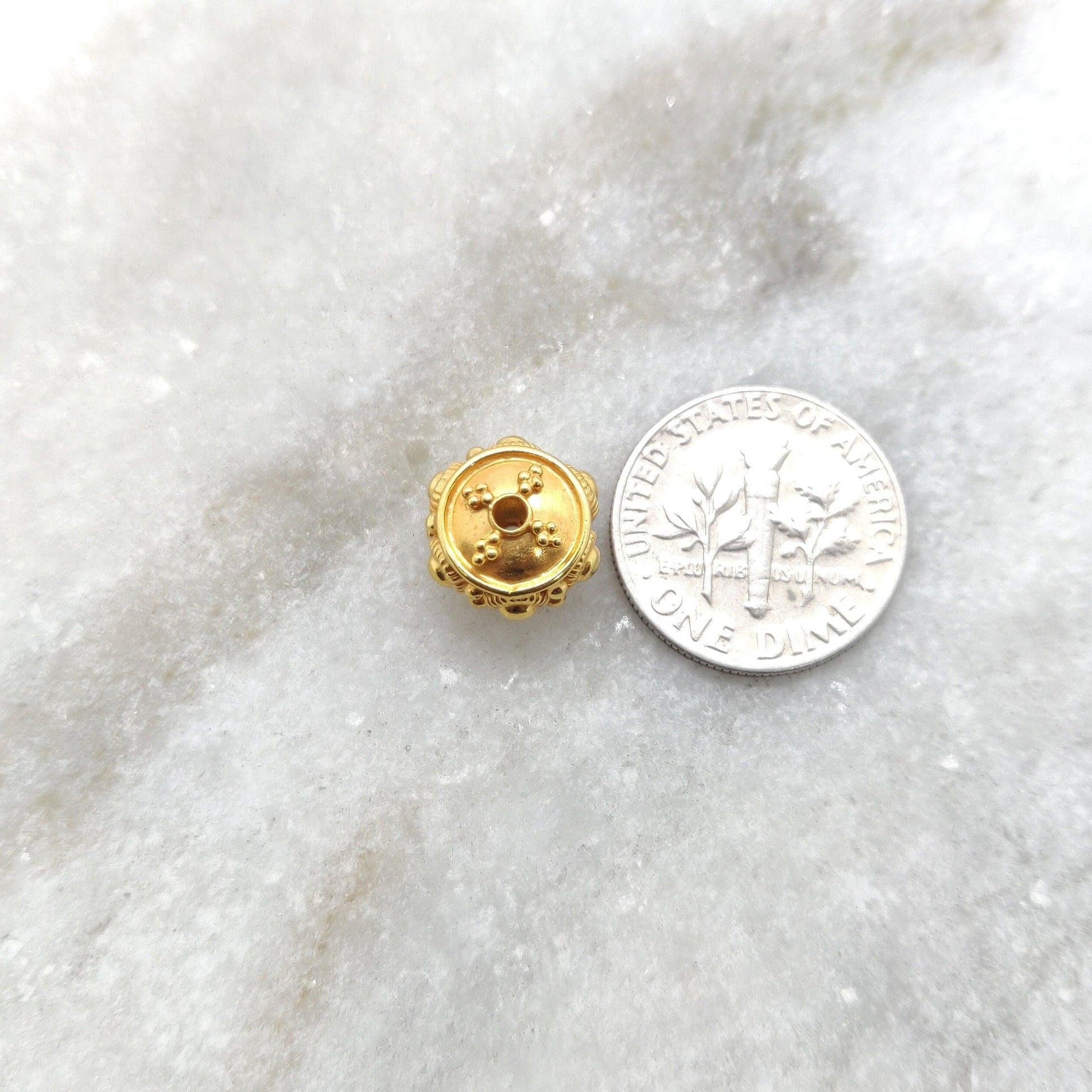 18k Yellow Gold Fancy Wheel Rondelle Spacer Beads 10mm - Kanika Creations