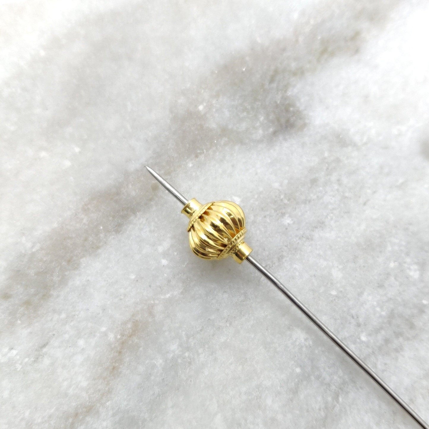 18k Solid Yellow Gold Fluted Round Spacer Beads 13x11mm - Kanika Creations