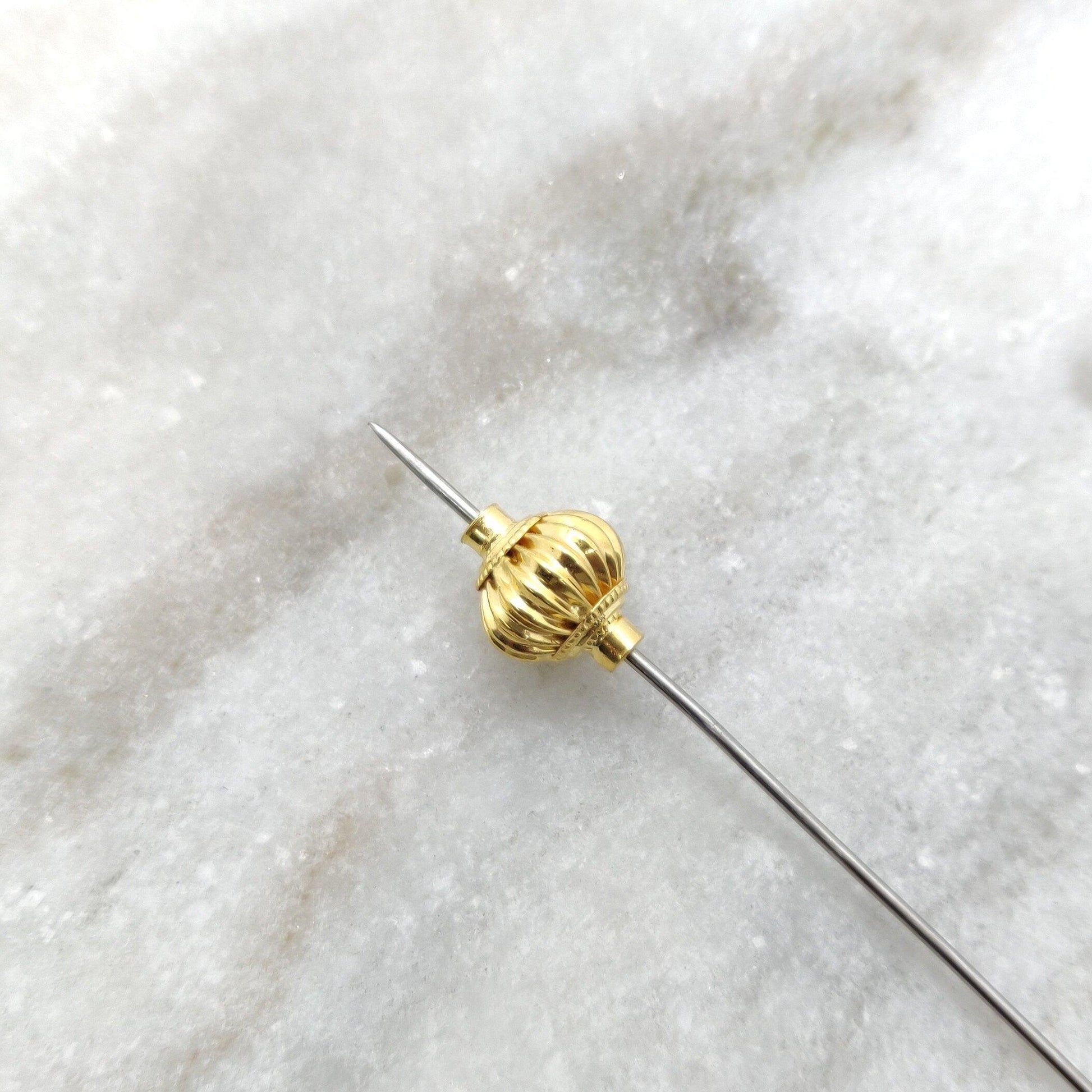 18k Solid Yellow Gold Fluted Round Spacer Beads 13x11mm - Kanika Creations