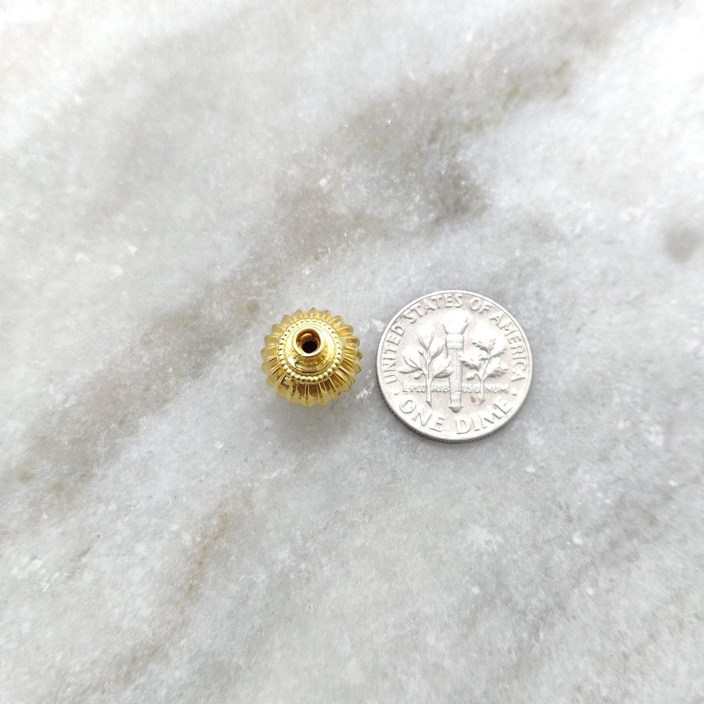 18k Solid Yellow Gold Fluted Round Spacer Beads 13x11mm - Kanika Creations