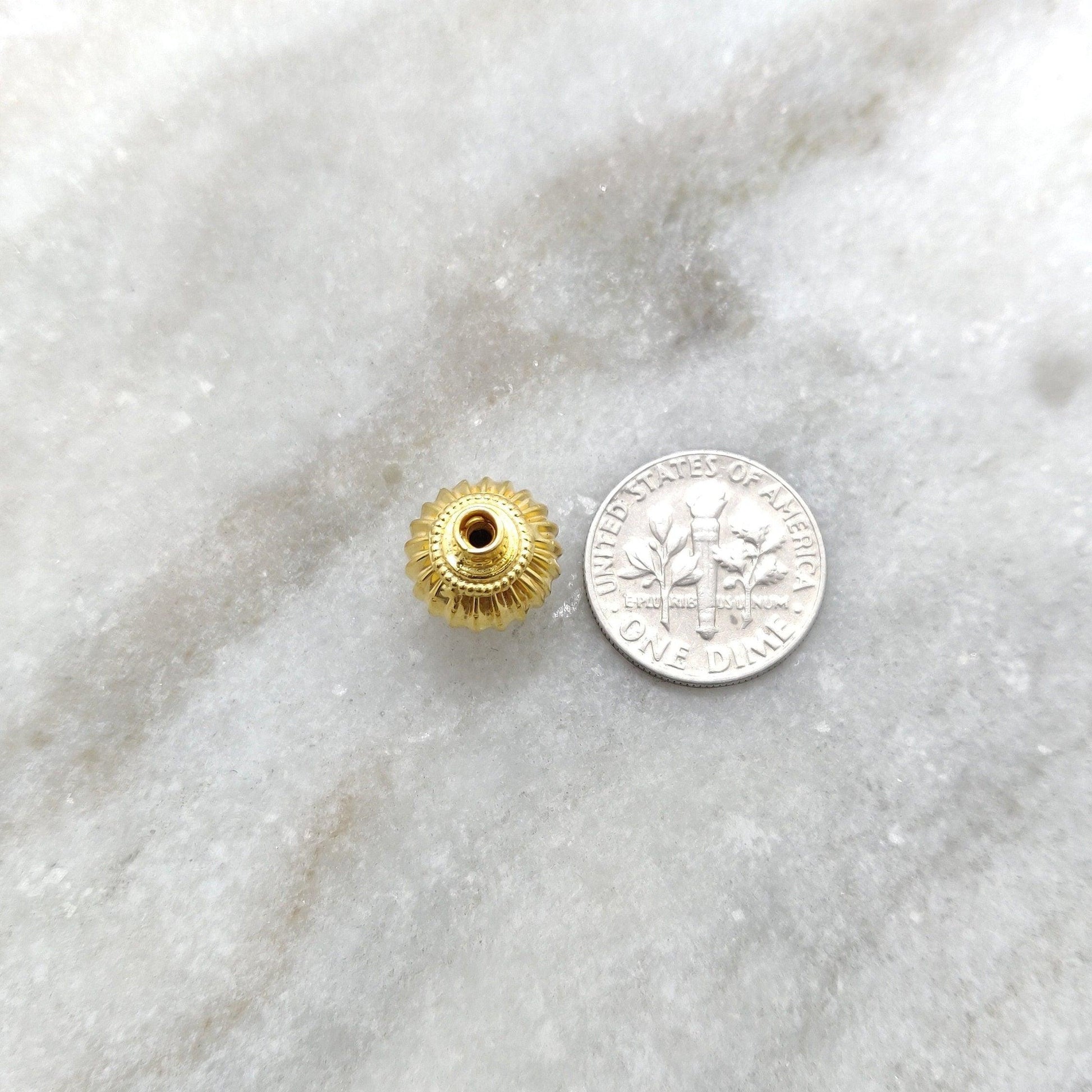 18k Solid Yellow Gold Fluted Round Spacer Beads 13x11mm - Kanika Creations