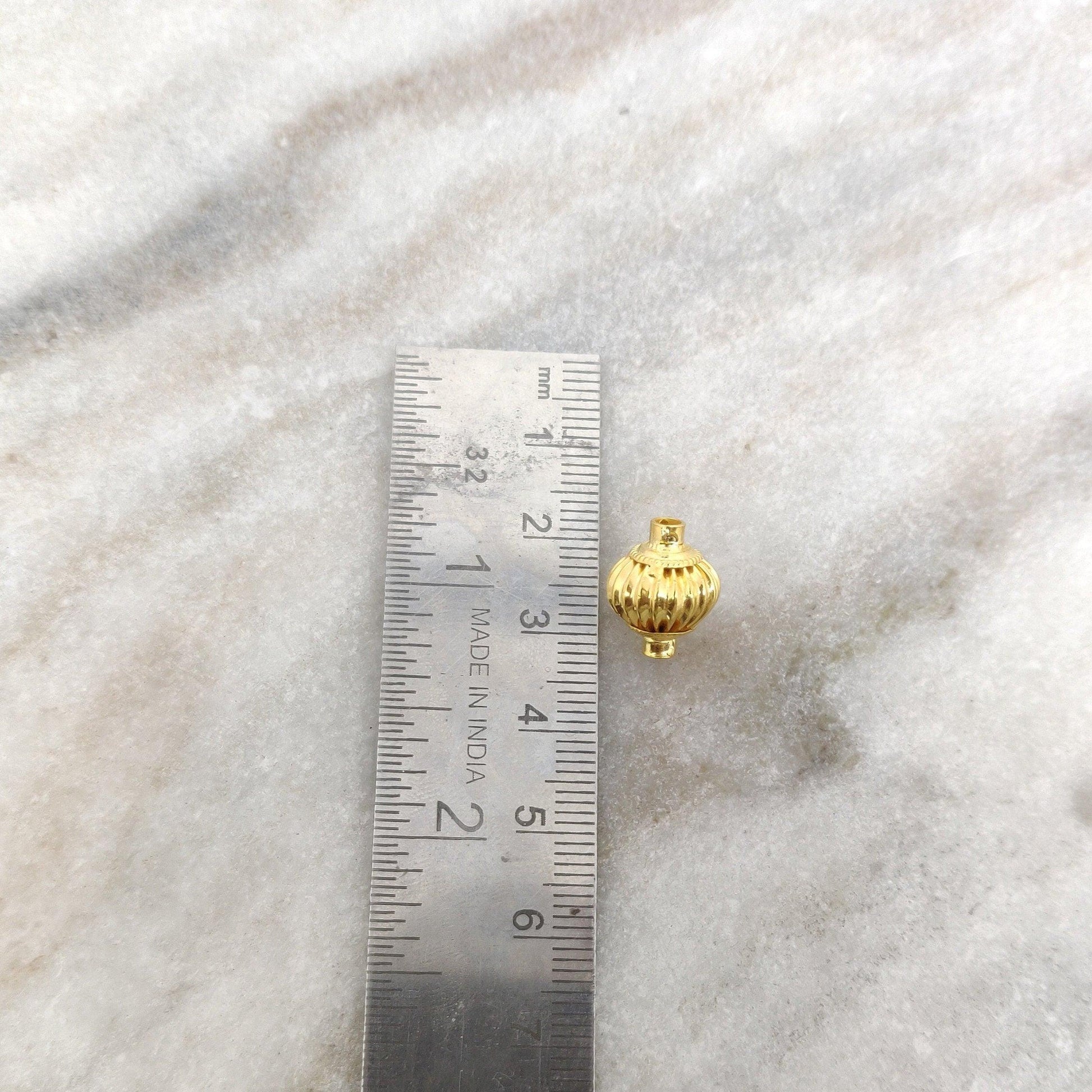 18k Solid Yellow Gold Fluted Round Spacer Beads 13x11mm - Kanika Creations