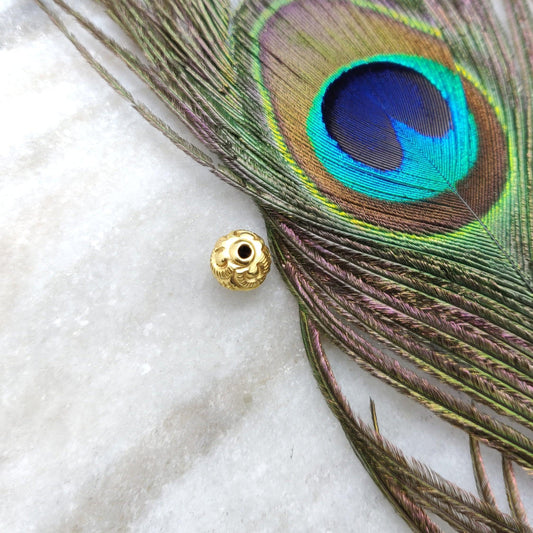 18k Solid Yellow Gold Fancy Ball Spacer Beads 10mm - Kanika Creations