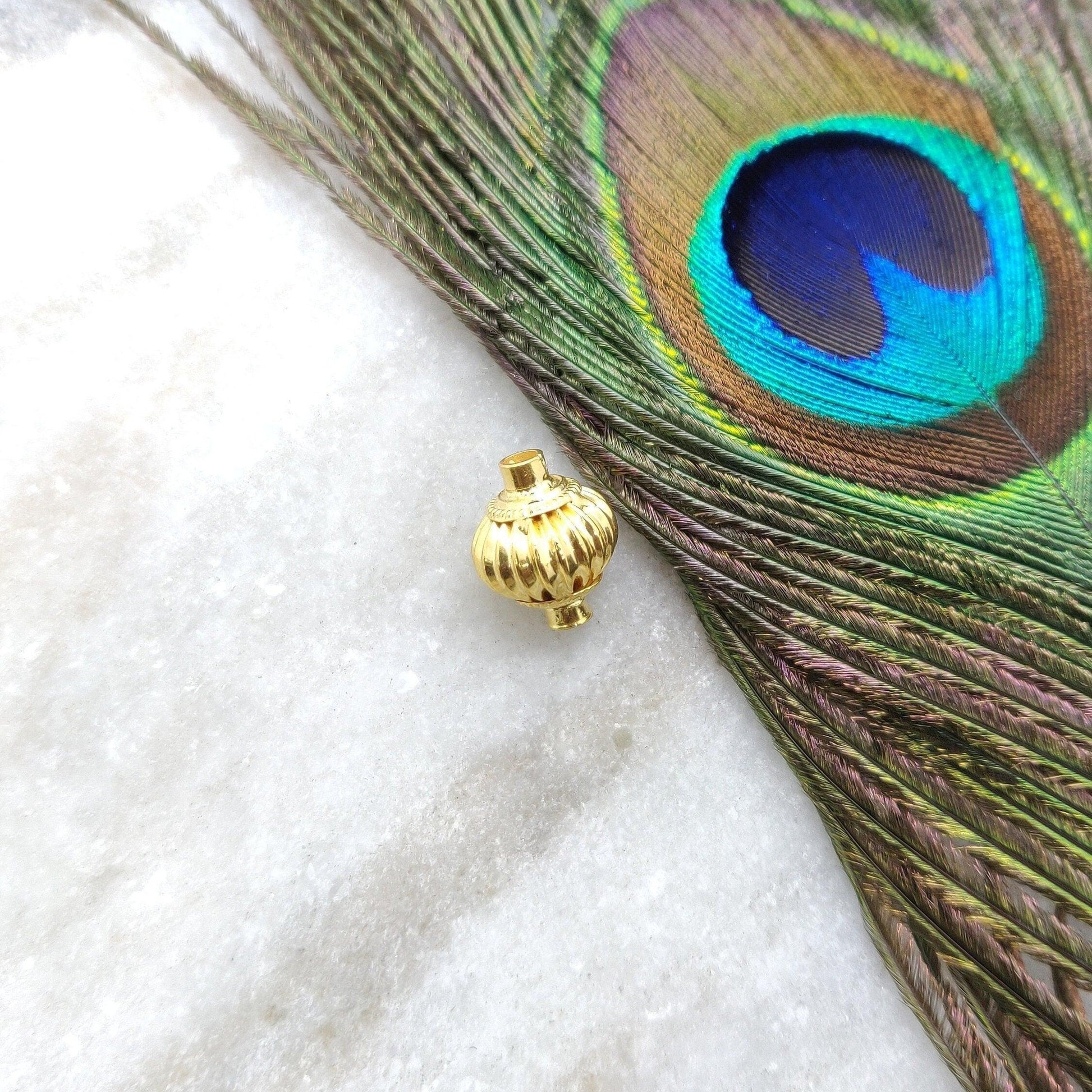 18k Solid Yellow Gold Fluted Round Spacer Beads 13x11mm - Kanika Creations