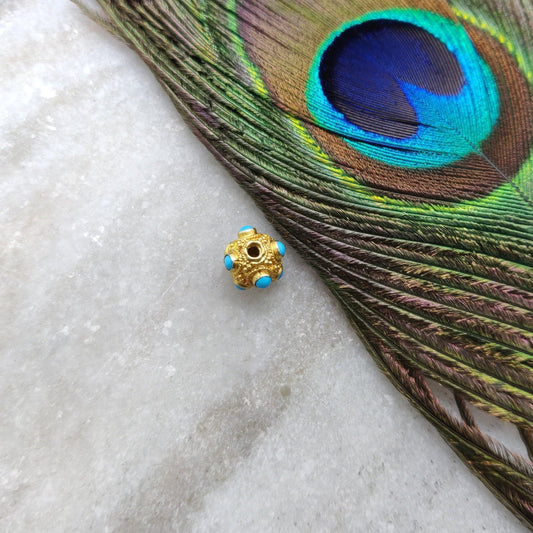 18k Solid Yellow Gold Turquoise Ball Spacer Beads 8mm - Kanika Creations