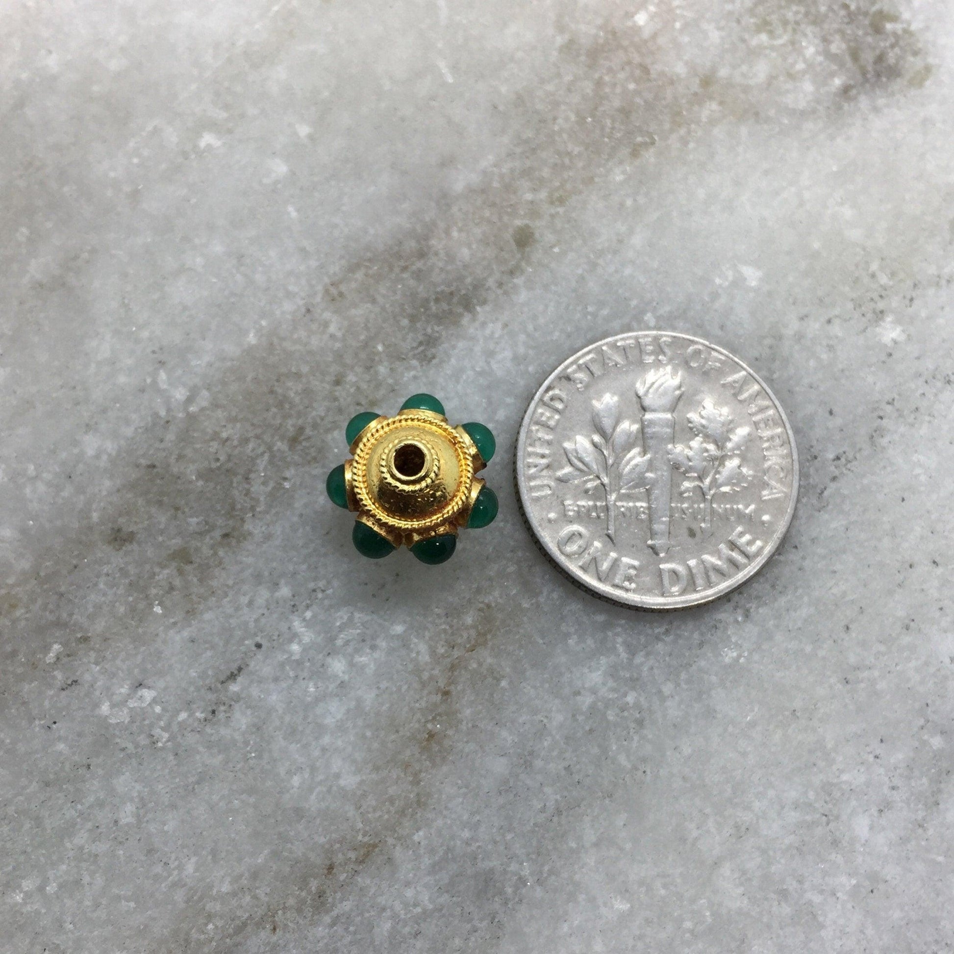 18K Solid Yellow Gold Emerald Flower Spacer Beads - Kanika Creations