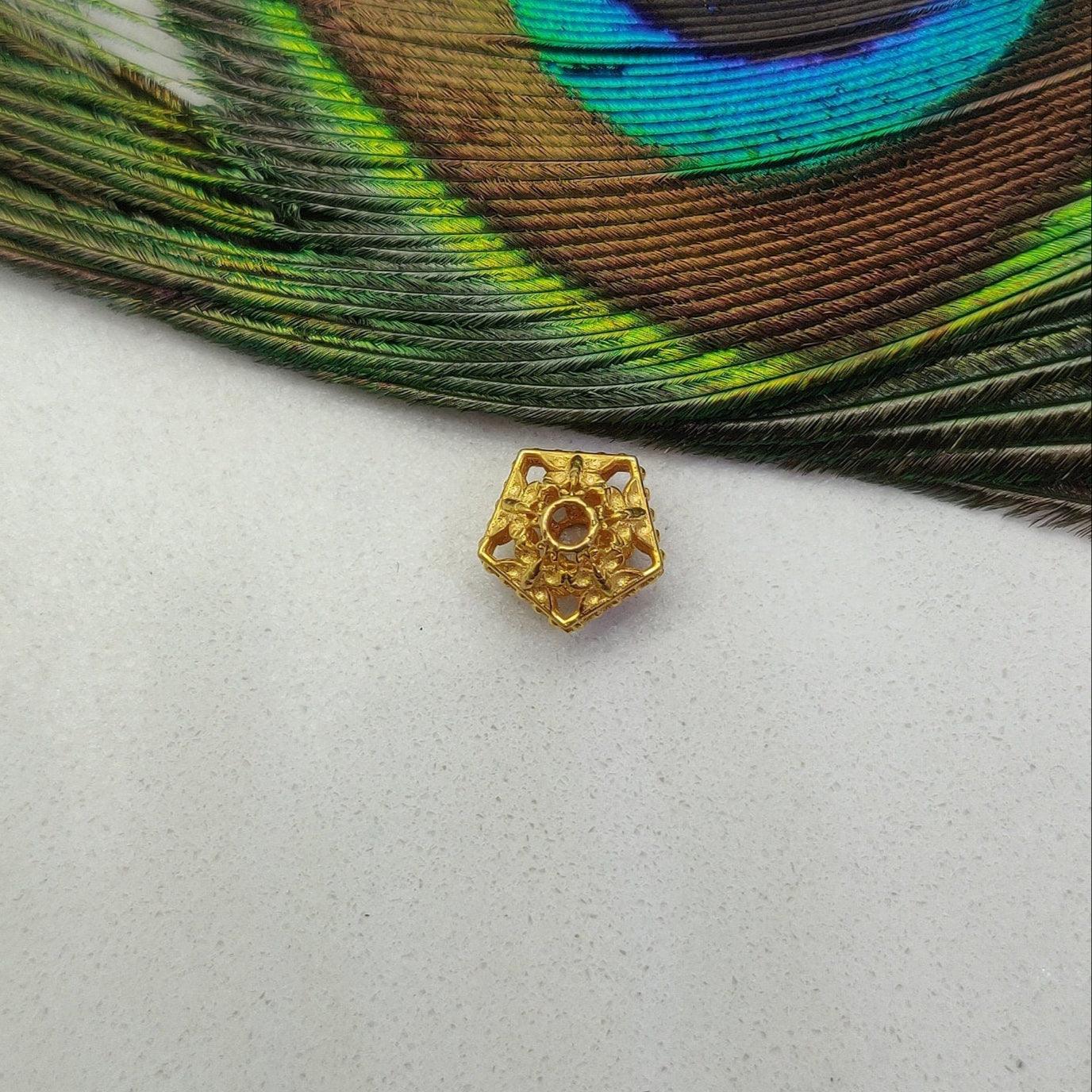 18k Solid Yellow Gold Hexagon Spacer Beads 9x7mm - Kanika Creations