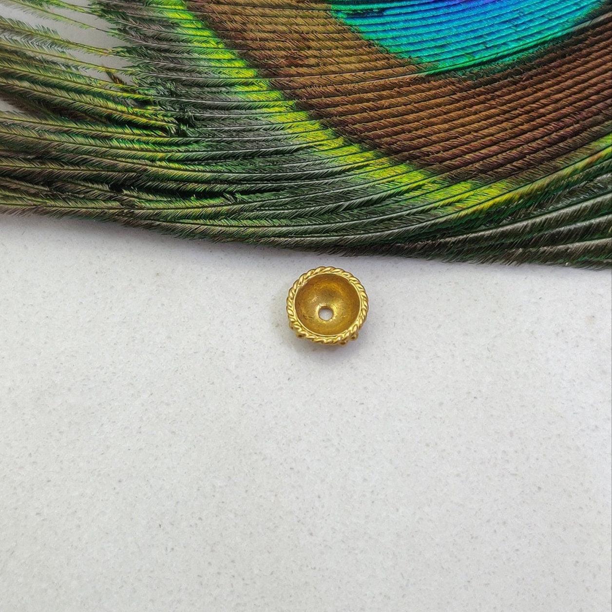 18k Yellow Gold Fancy Beads Caps Findings 7mm - Kanika Creations
