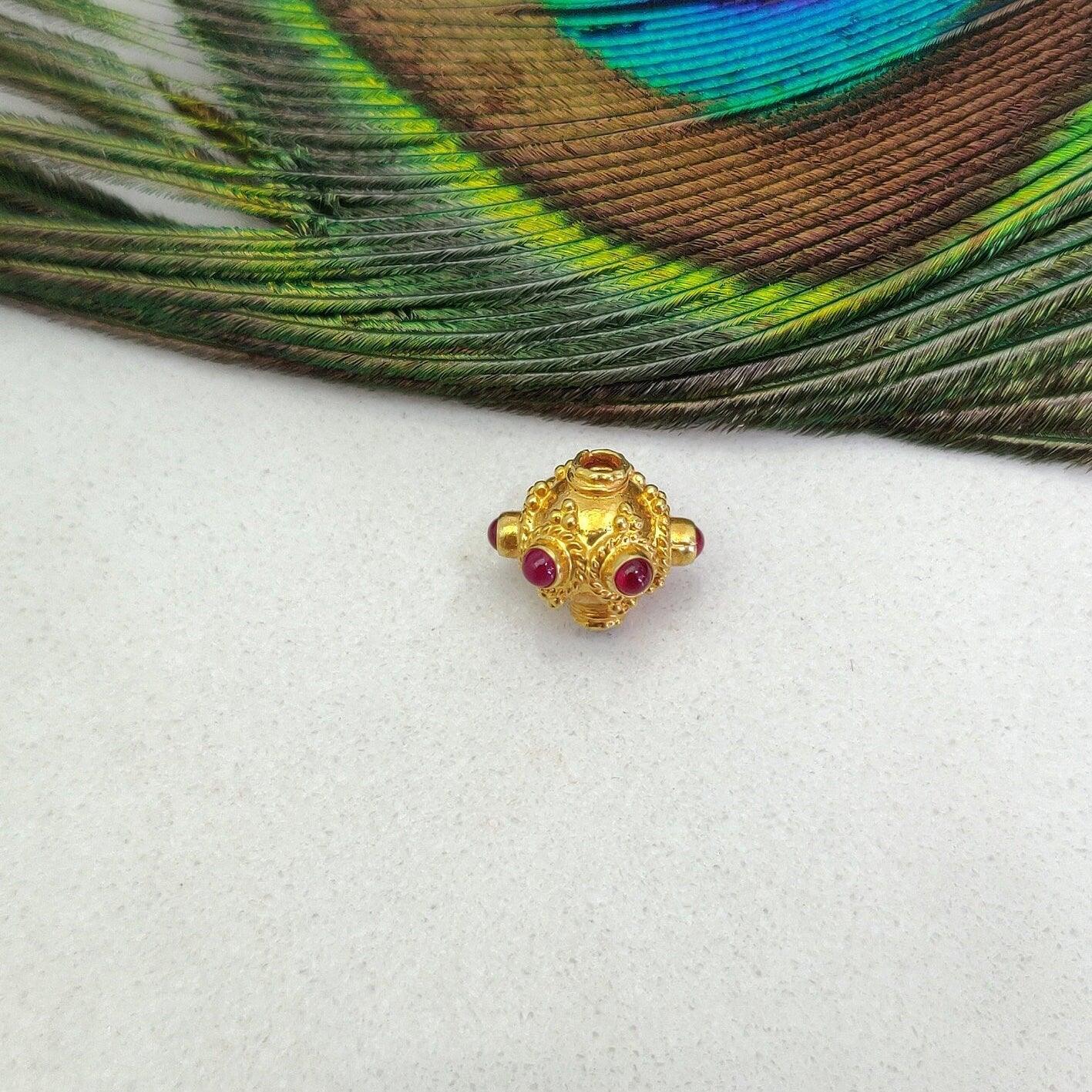 18k Solid Yellow Gold Ruby Gemstone Round Spacer Beads, Jewelry Findings - Kanika Creations