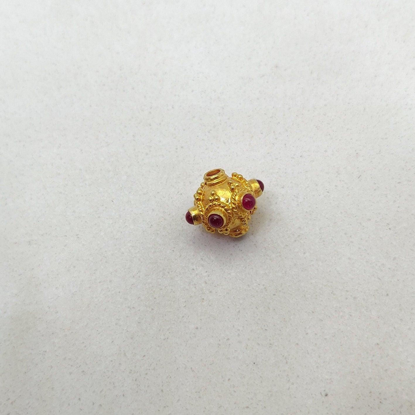 18k Solid Yellow Gold Ruby Gemstone Round Spacer Beads, Jewelry Findings - Kanika Creations