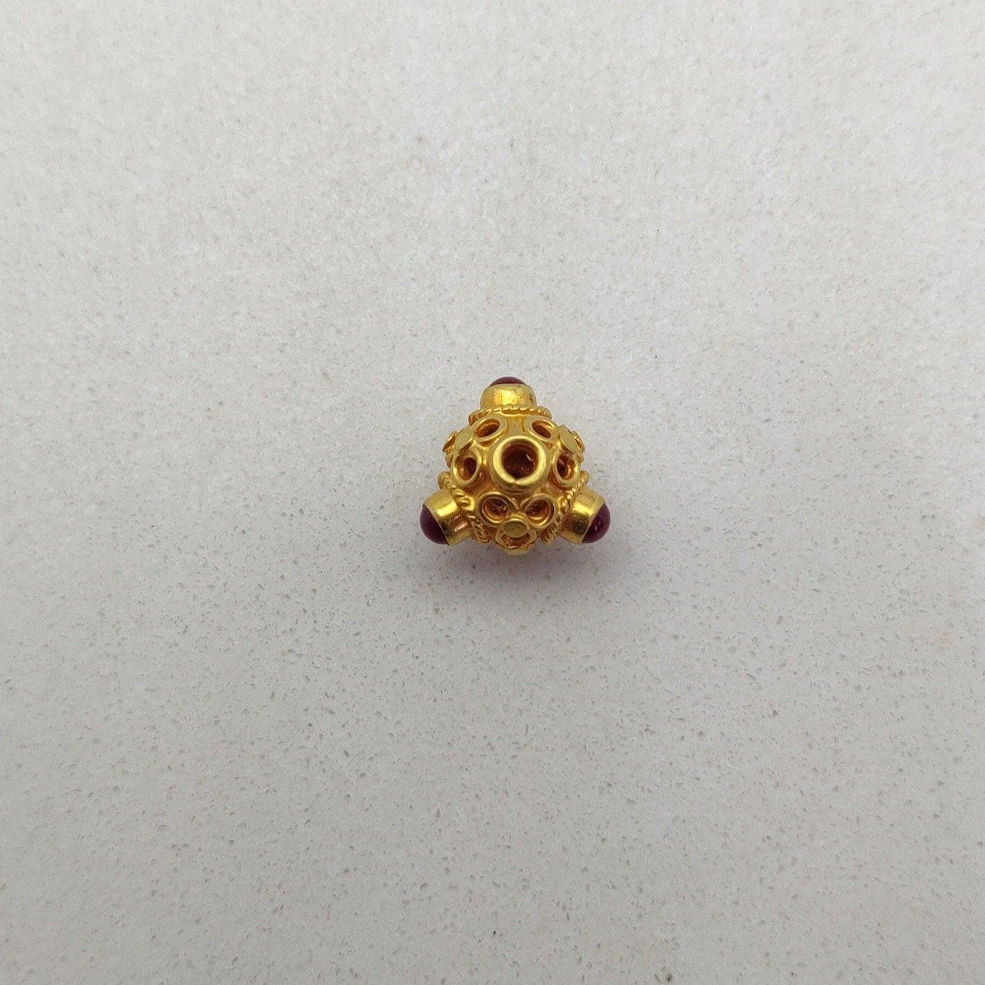 18k Solid Yellow Gold Stone Studded fancy Beads 9mm DIY Crafts - Kanika Creations
