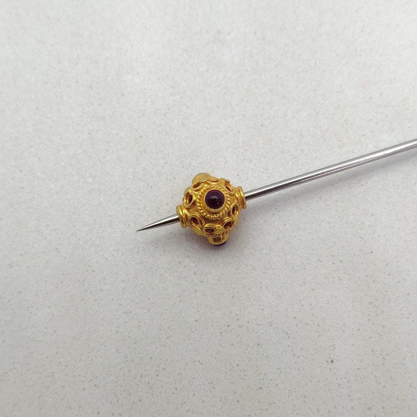18k Solid Yellow Gold Stone Studded fancy Beads 9mm DIY Crafts - Kanika Creations