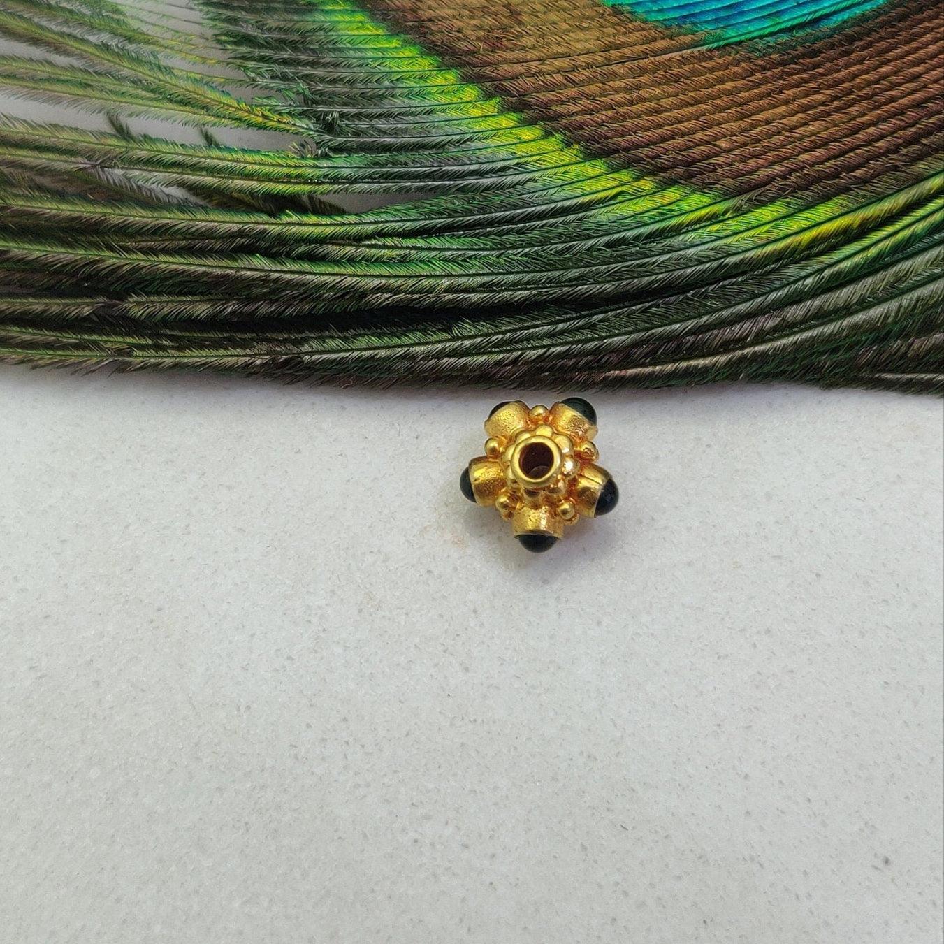 18k Solid Yellow Gold Stone Studded Wheel Spacer Beads 7mm - Kanika Creations