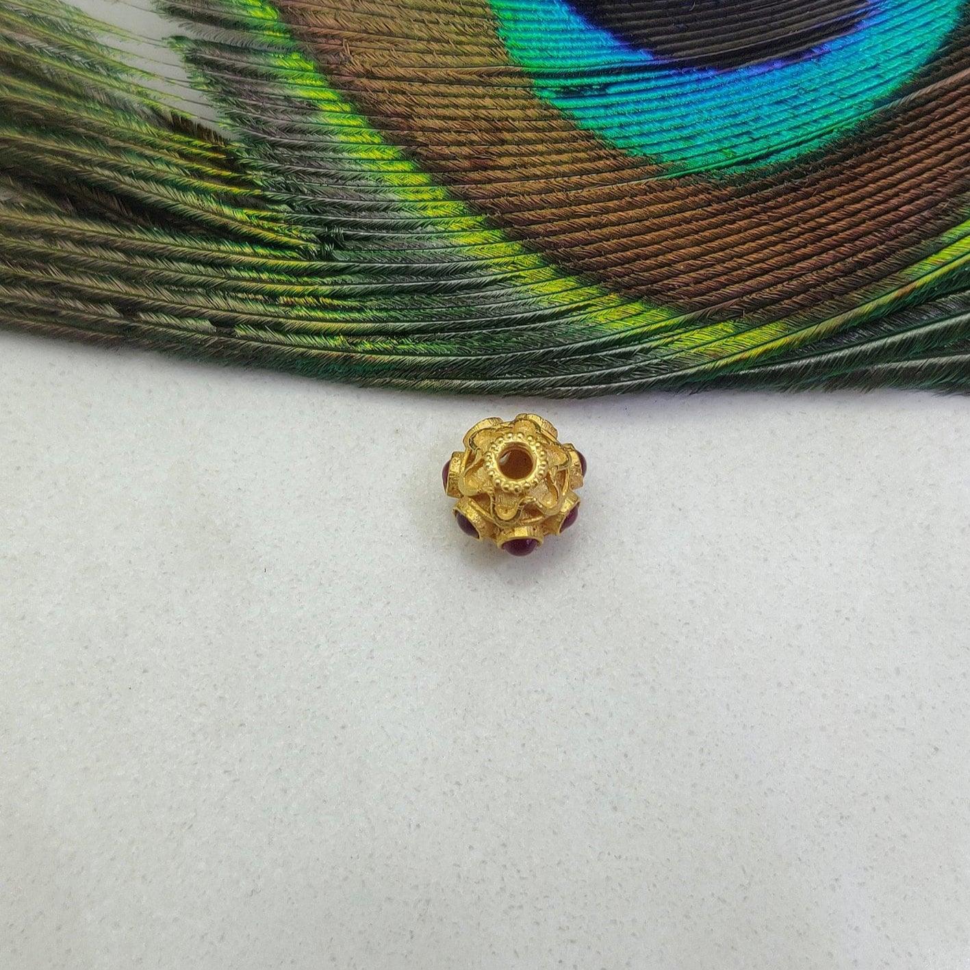 18k Yellow Gold Studded Stone Rondelle Beads 8mm Findings - Kanika Creations