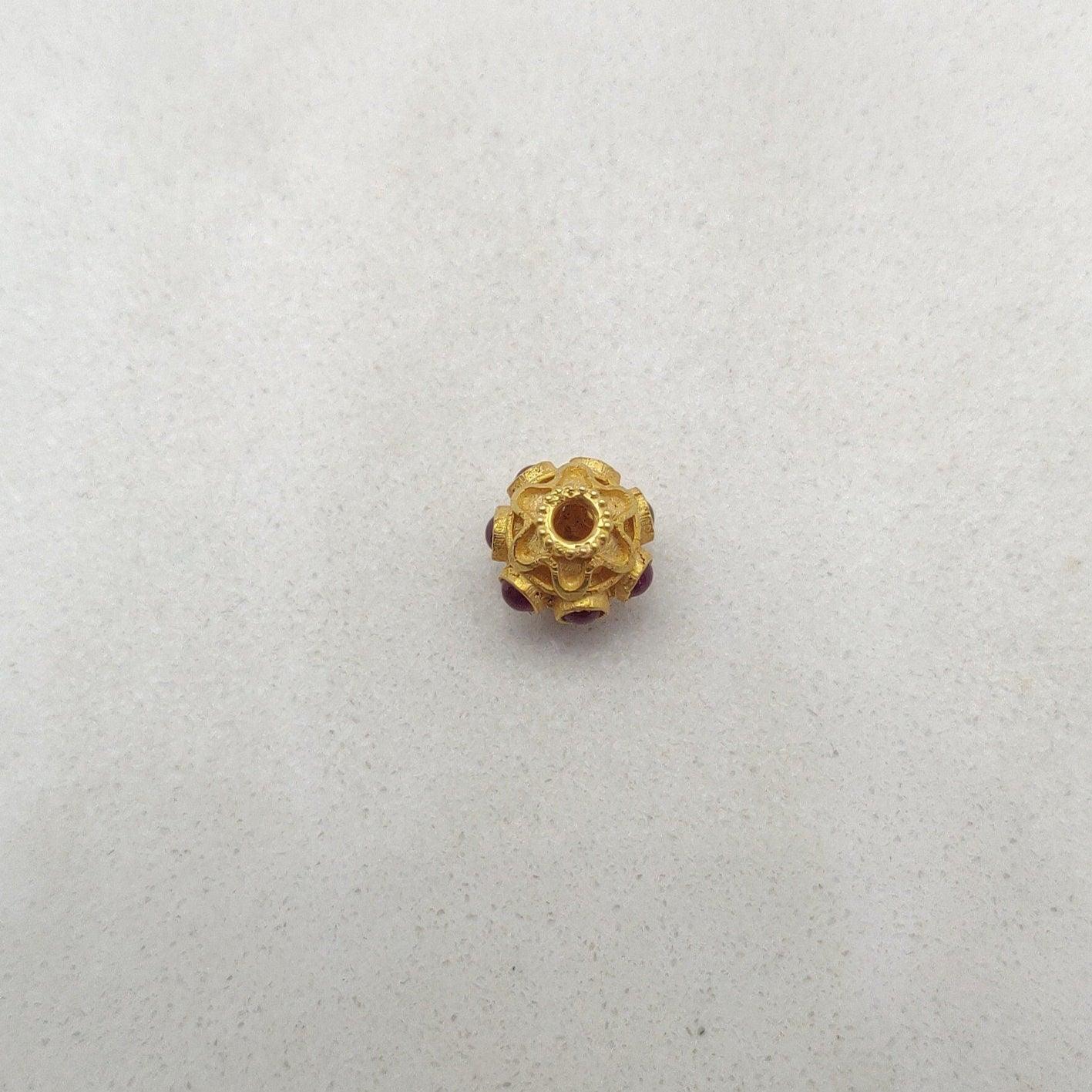 18k Yellow Gold Studded Stone Rondelle Beads 8mm Findings - Kanika Creations