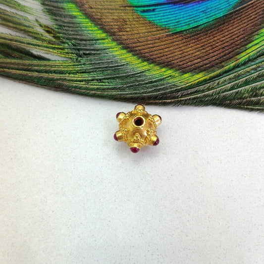 18k Solid Yellow Gold Ruby Gemstone Round Spacer Beads, Jewelry Findings - Kanika Creations