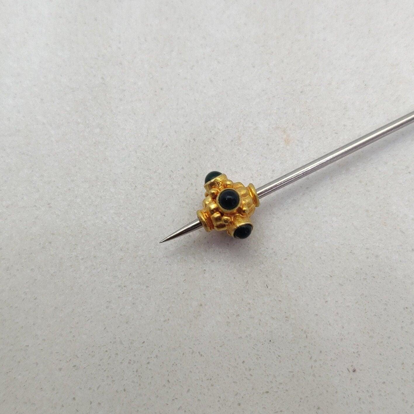18k Solid Yellow Gold Stone Studded Wheel Spacer Beads 7mm - Kanika Creations
