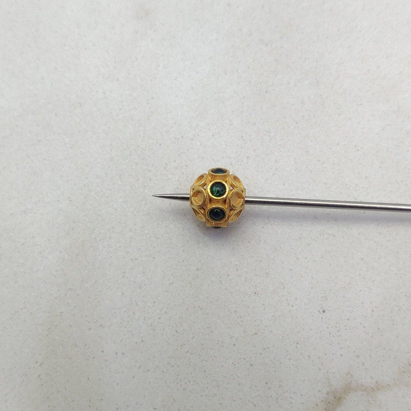 18k Yellow Gold Green Stone Studded Rondelle Beads 8mm - Kanika Creations