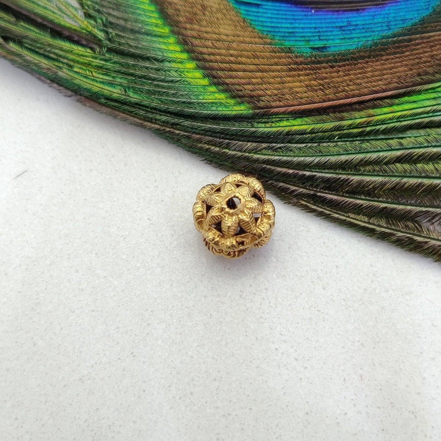 18k Solid Yellow Gold Wheel Spacer Beads 9x9.5mm - Kanika Creations
