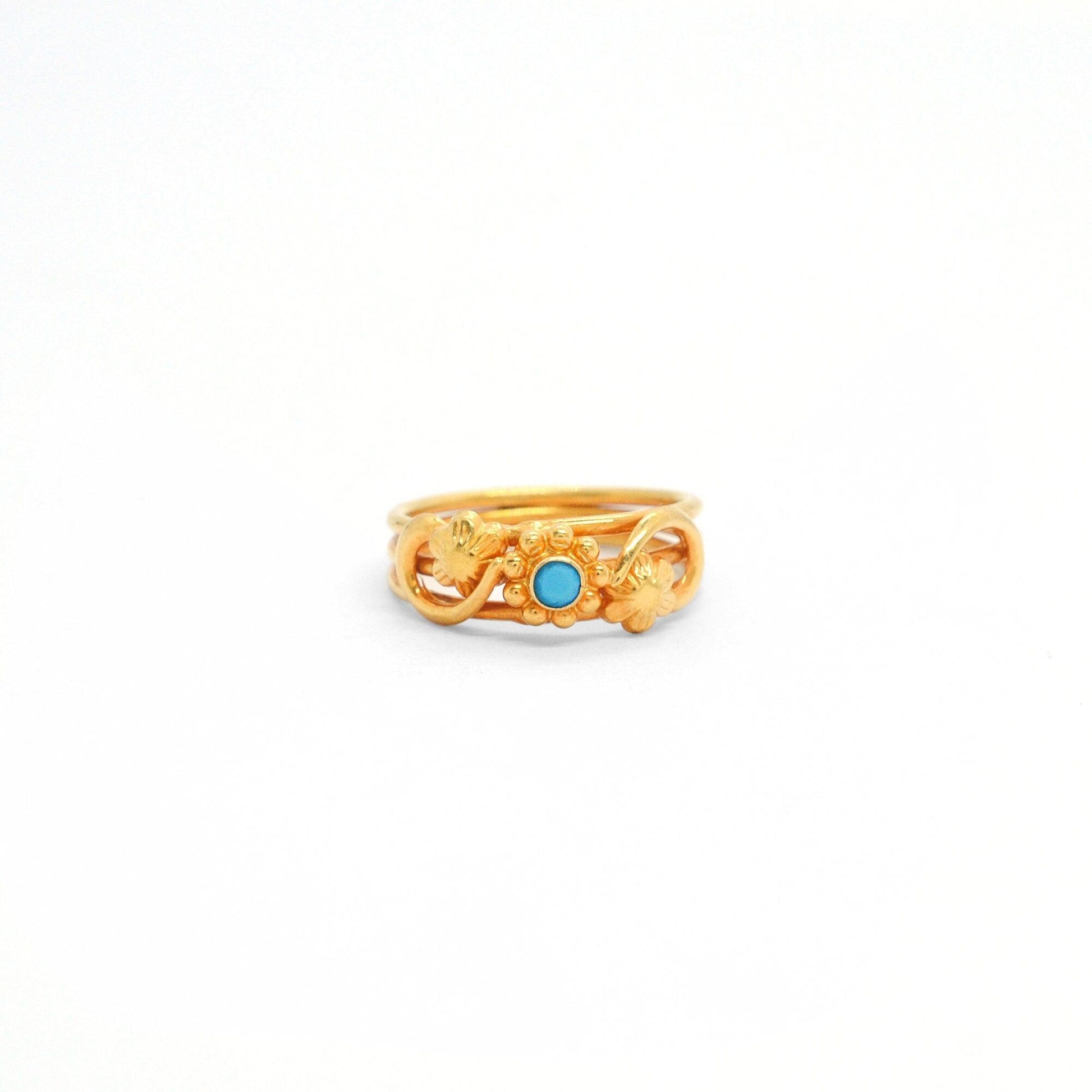 18k Solid Yellow Gold Vintage Statement Ring 6 US - Kanika Creations