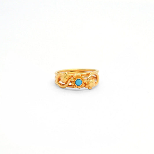 18k Solid Yellow Gold Vintage Statement Ring 6 US - Kanika Creations