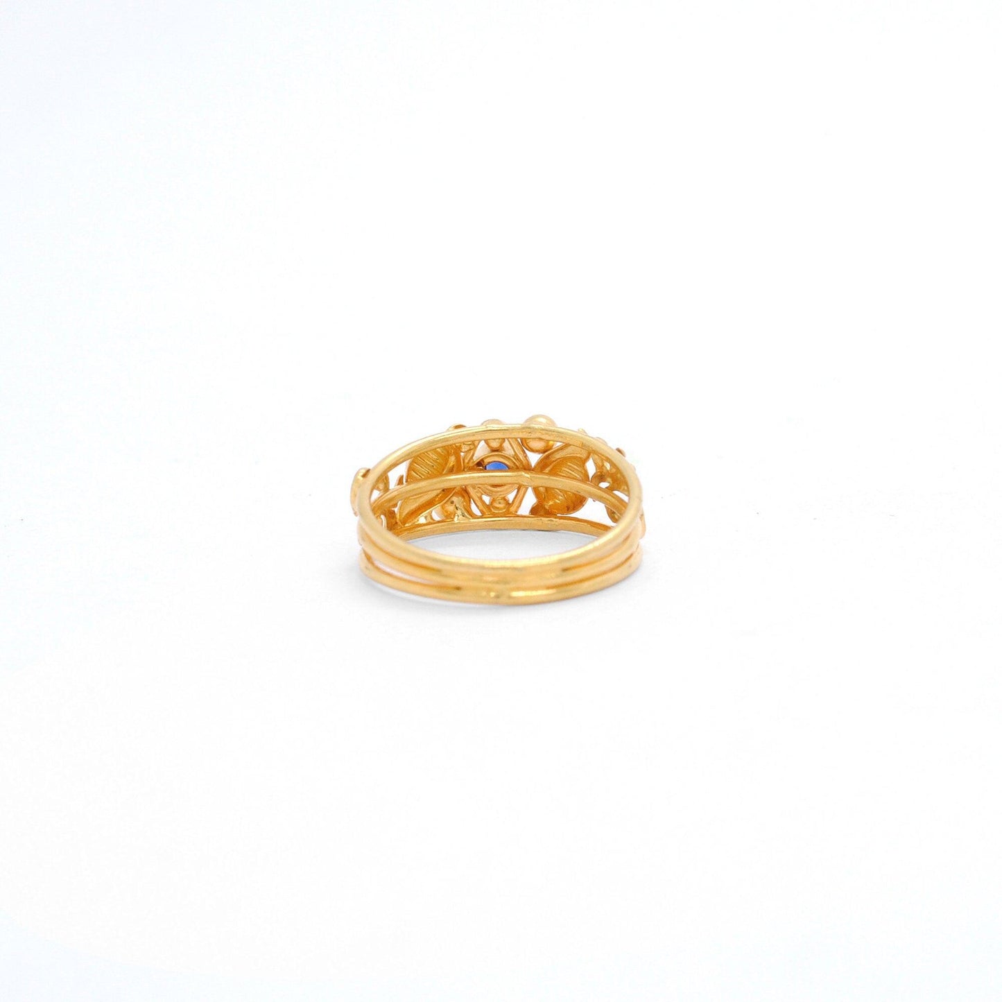 18k Solid Yellow Gold Ring Stone Studded Vintage Ring 6.5 US - Kanika Creations
