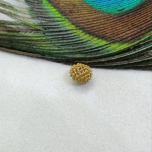 18 Solid Yellow Gold Carved Round Spacer Beads 6x8mm - Kanika Creations