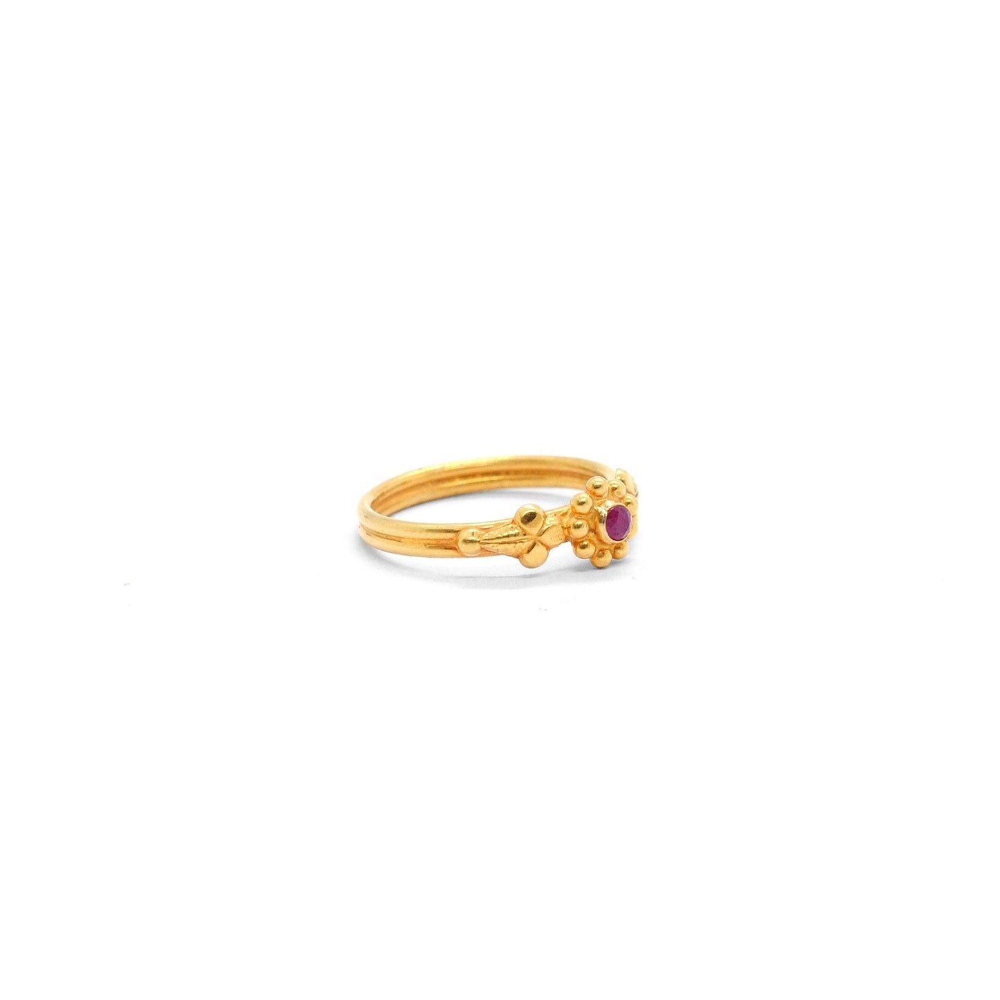 18k Solid Yellow Gold Ruby Vintage Floral Ring 6 US - Kanika Creations