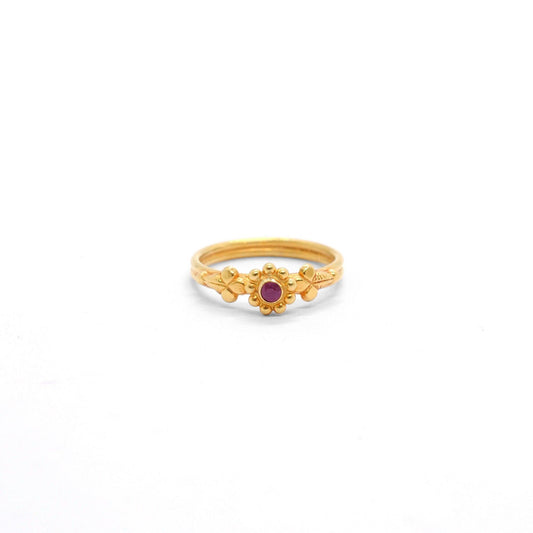 18k Solid Yellow Gold Ruby Vintage Floral Ring 6 US - Kanika Creations