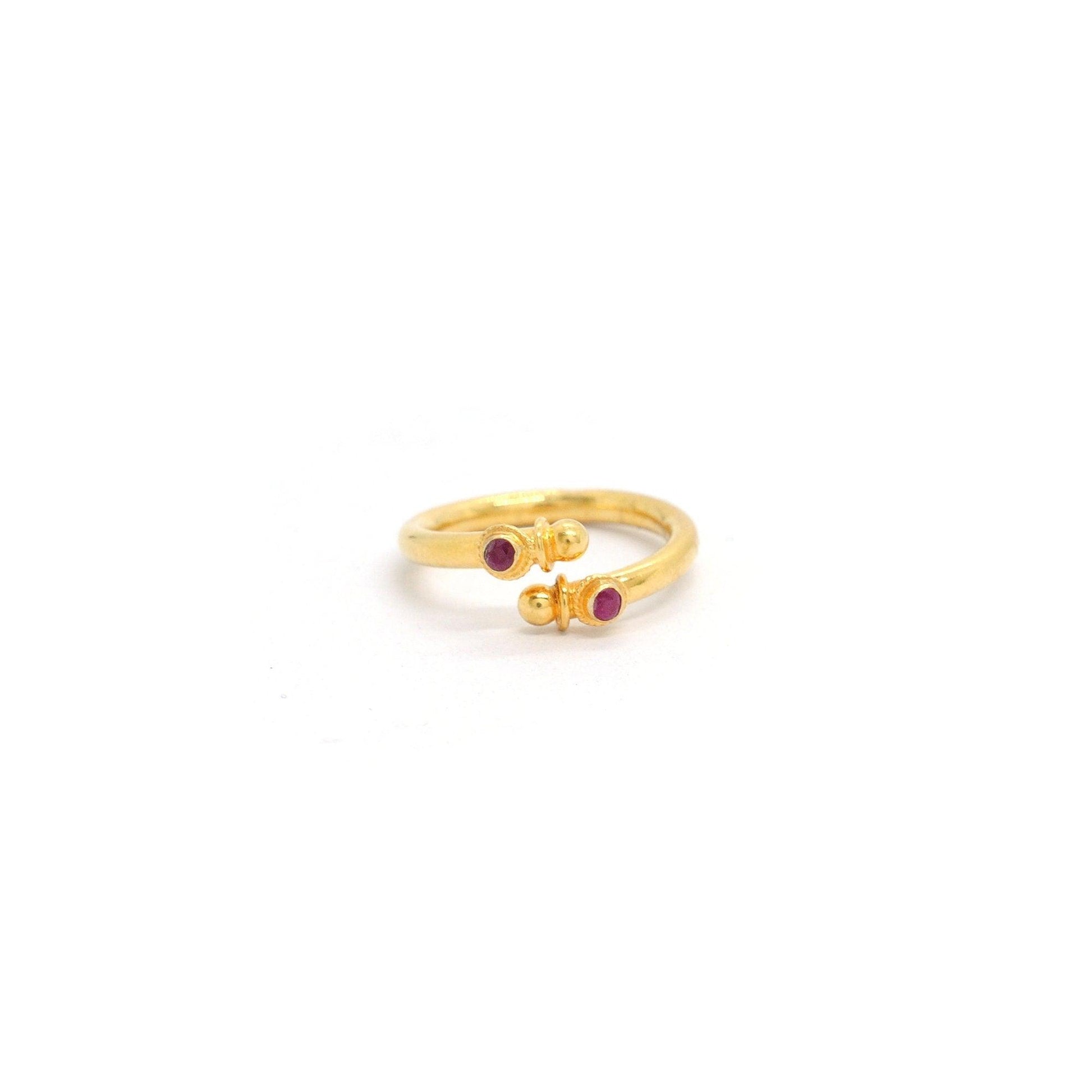 18k Solid Yellow Gold Ruby Bypass Ring 8 Size - Kanika Creations