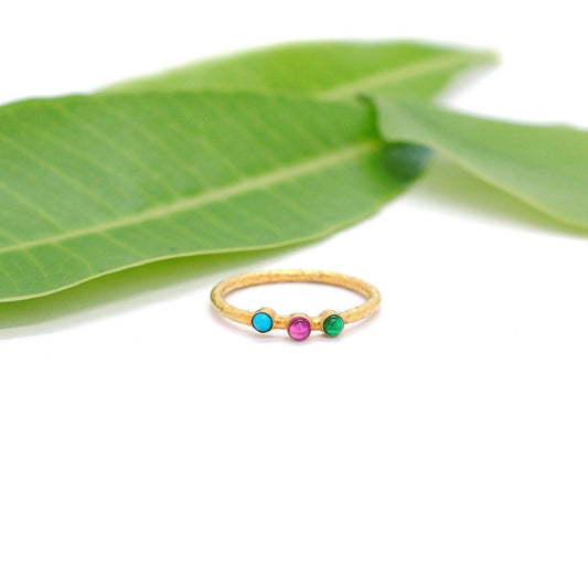 18k Solid Yellow Gold Cluster Stone Solitaire Ring 7 US - Kanika Creations