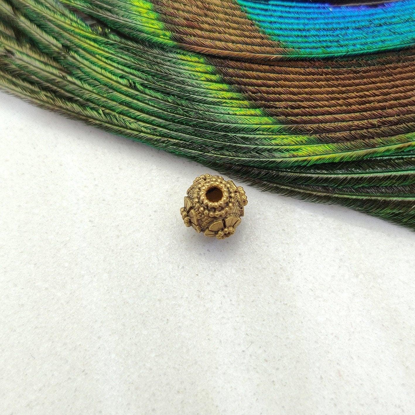 18k Solid Yellow Gold Textured Ball Spacer Beads 7.5mm - Kanika Creations