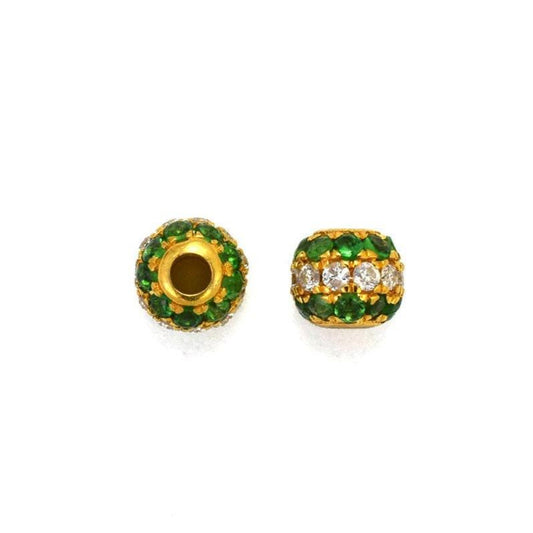14k Solid Yellow Gold Pave Diamond & Tsavorite Spacer Beads 4 mm - Kanika Creations