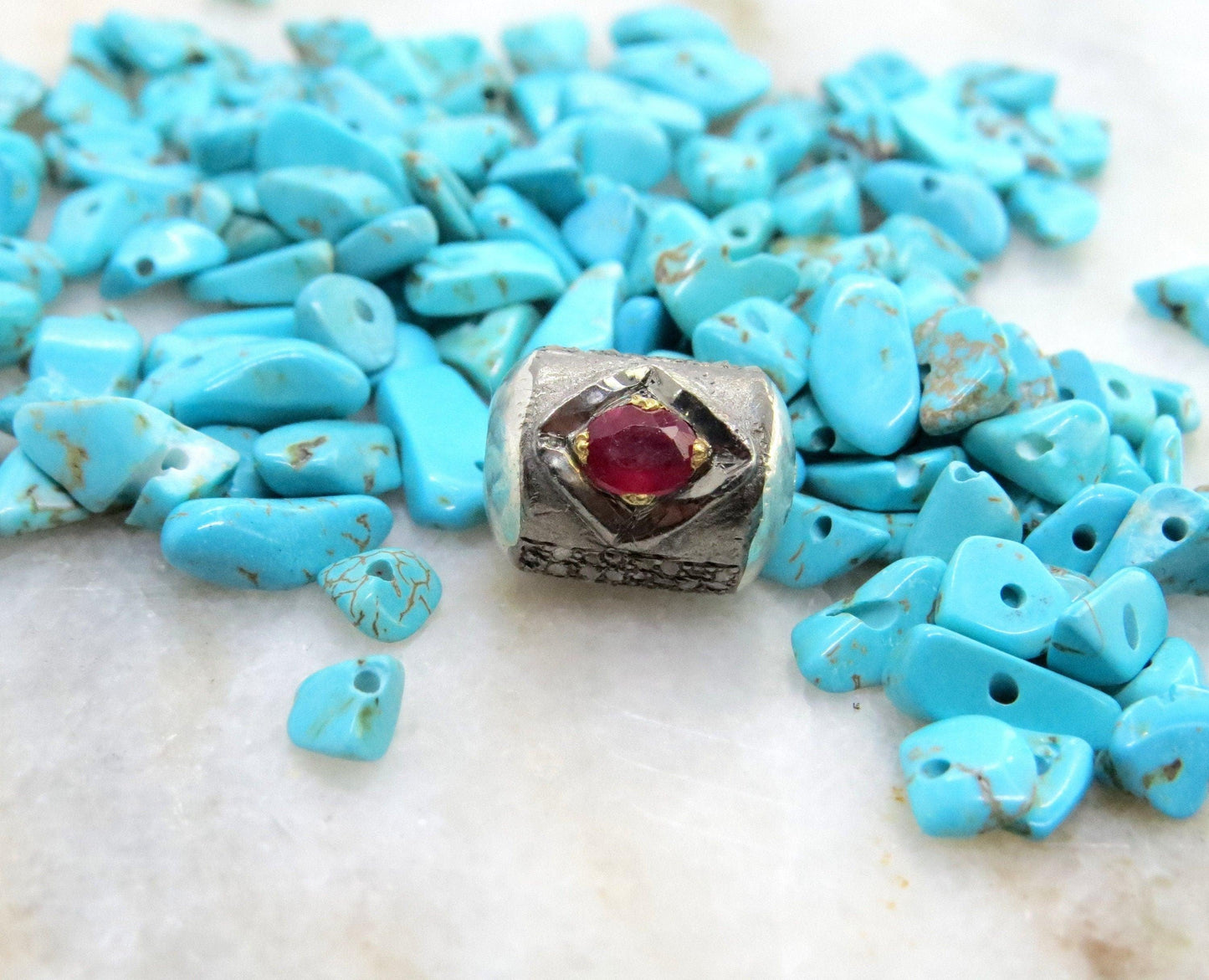 925 Sterling Silver Pave Diamond & Multi-Gemstone Antique Tube Beads - Kanika Creations