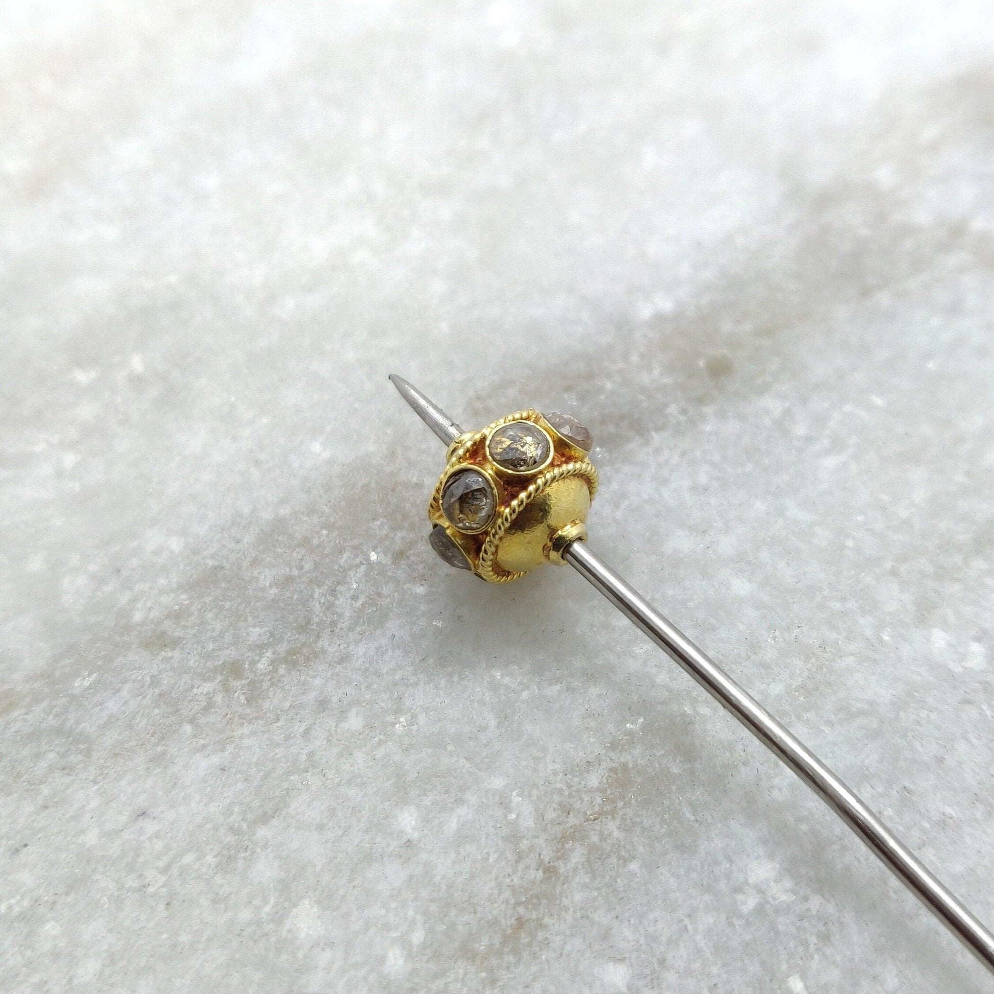 18k Yellow Gold Rondelle Diamond Spacer Bead Finding 8mm - Kanika Creations