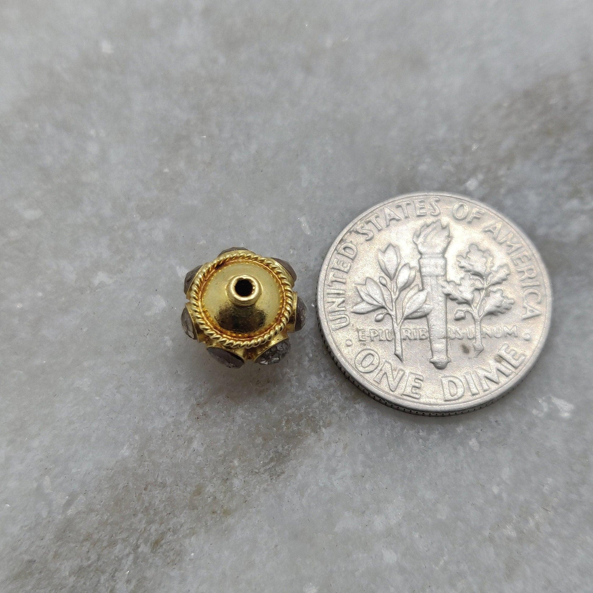 18k Yellow Gold Rondelle Diamond Spacer Bead Finding 8mm - Kanika Creations