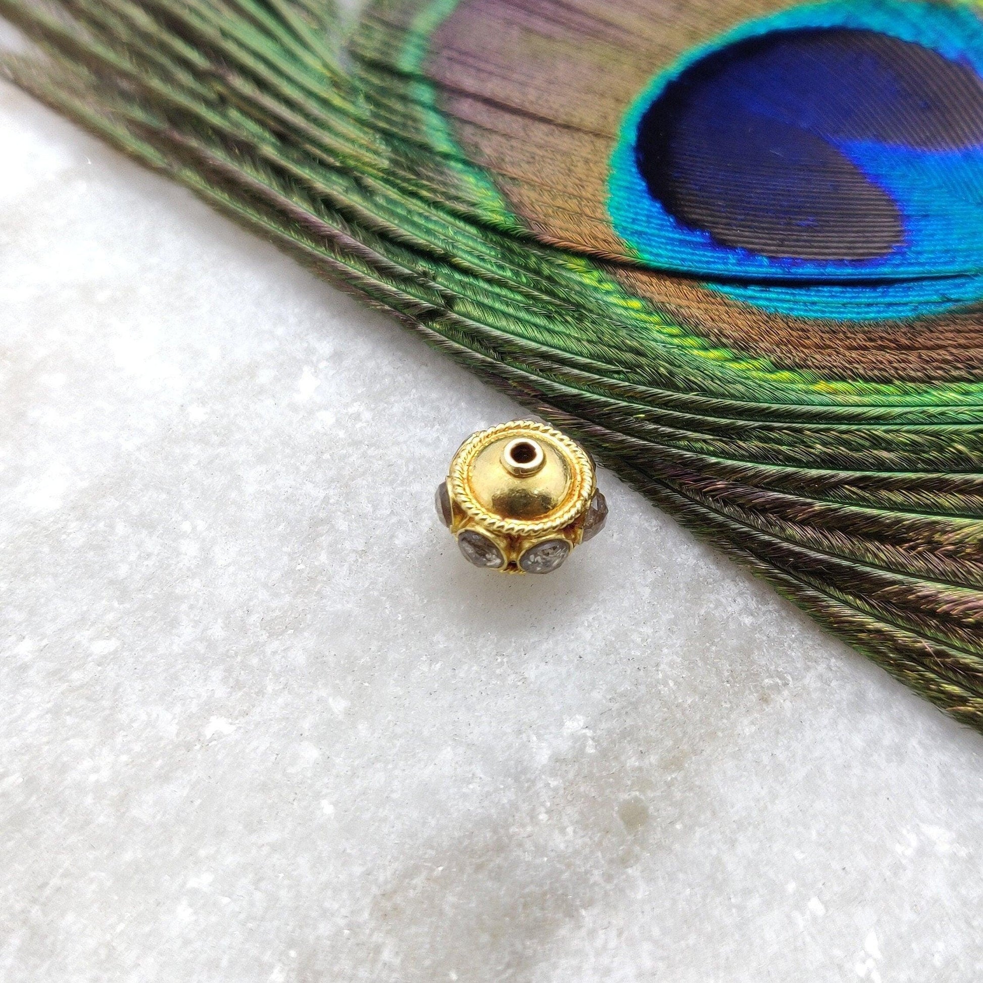 18k Yellow Gold Rondelle Diamond Spacer Bead Finding 8mm - Kanika Creations