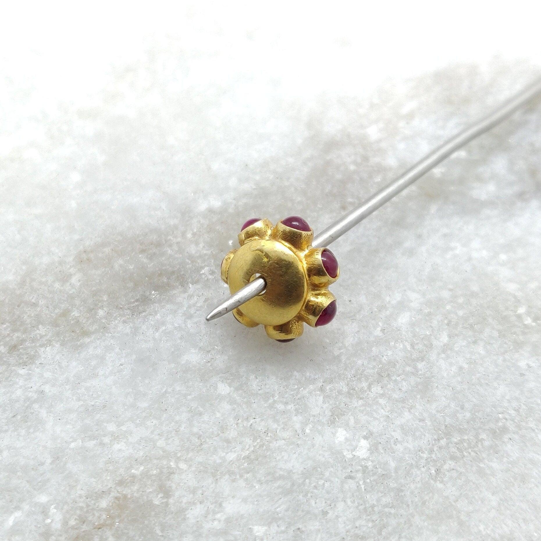 18k Solid Yellow Gold Ruby Wheel Spacer Beads 4x10mm - Kanika Creations