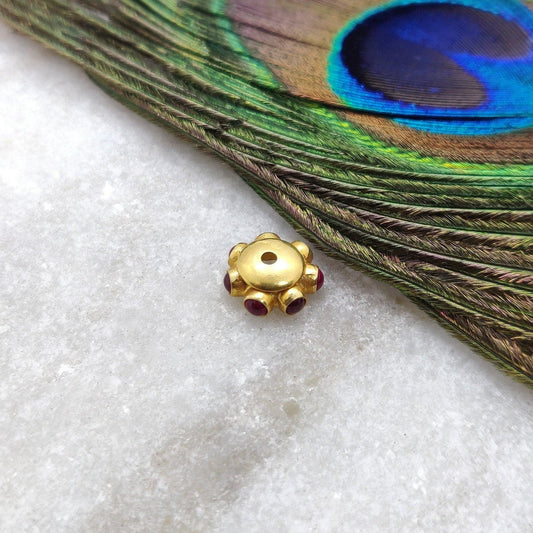 18k Solid Yellow Gold Ruby Wheel Spacer Beads 4x10mm - Kanika Creations