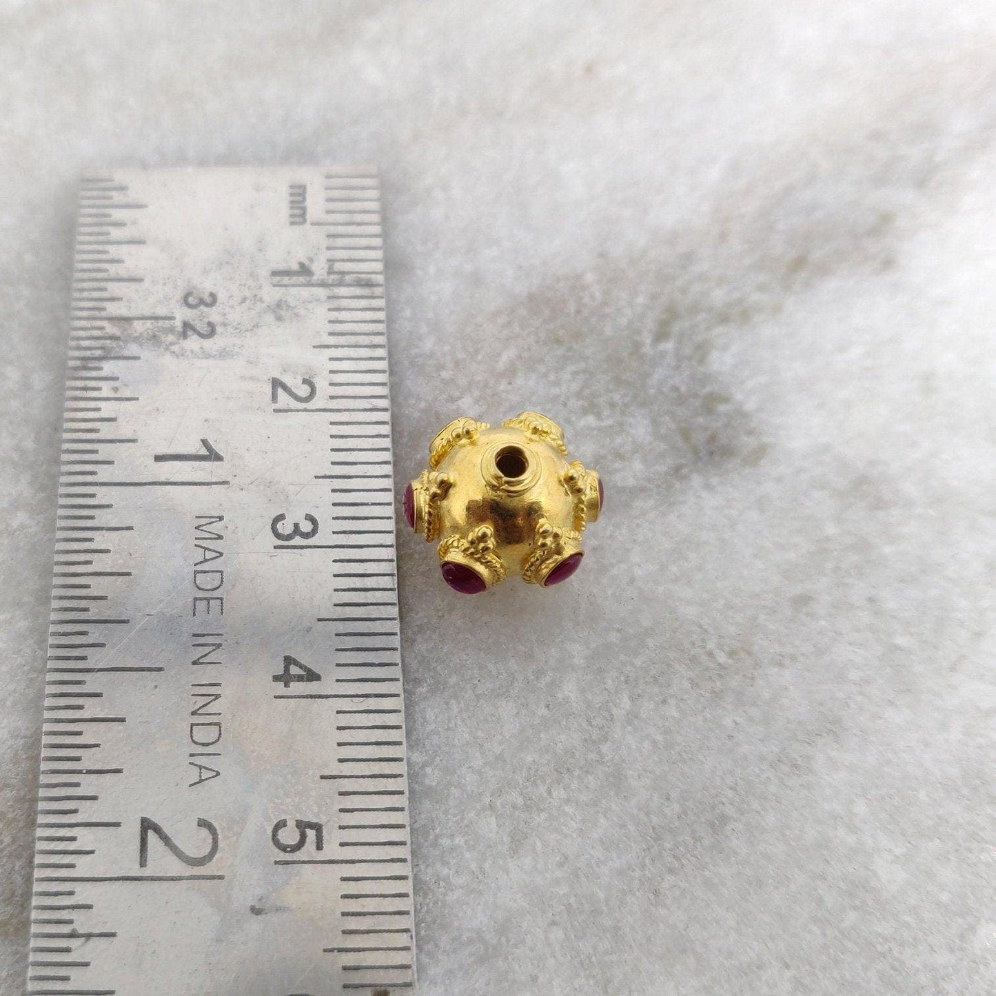 18k Solid Yellow Gold Ruby Round Spacer Beads 11mm - Kanika Creations