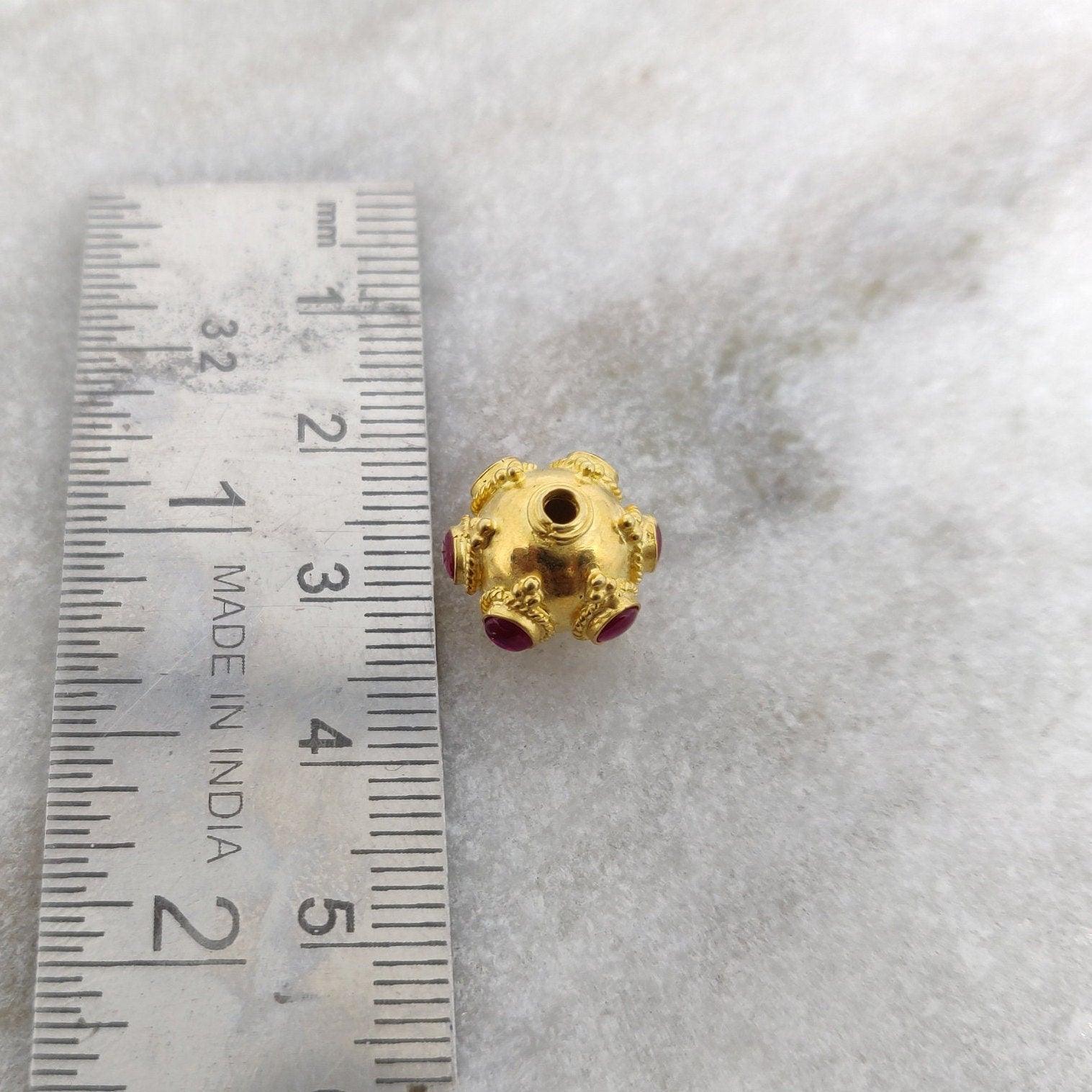 18k Solid Yellow Gold Ruby Round Spacer Beads 11mm - Kanika Creations