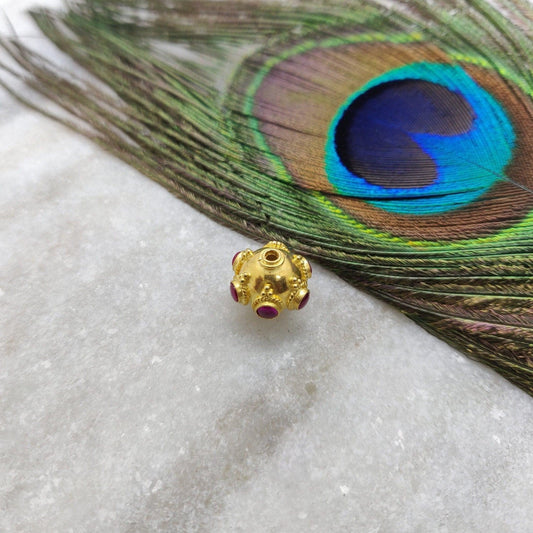 18k Solid Yellow Gold Ruby Round Spacer Beads 11mm - Kanika Creations