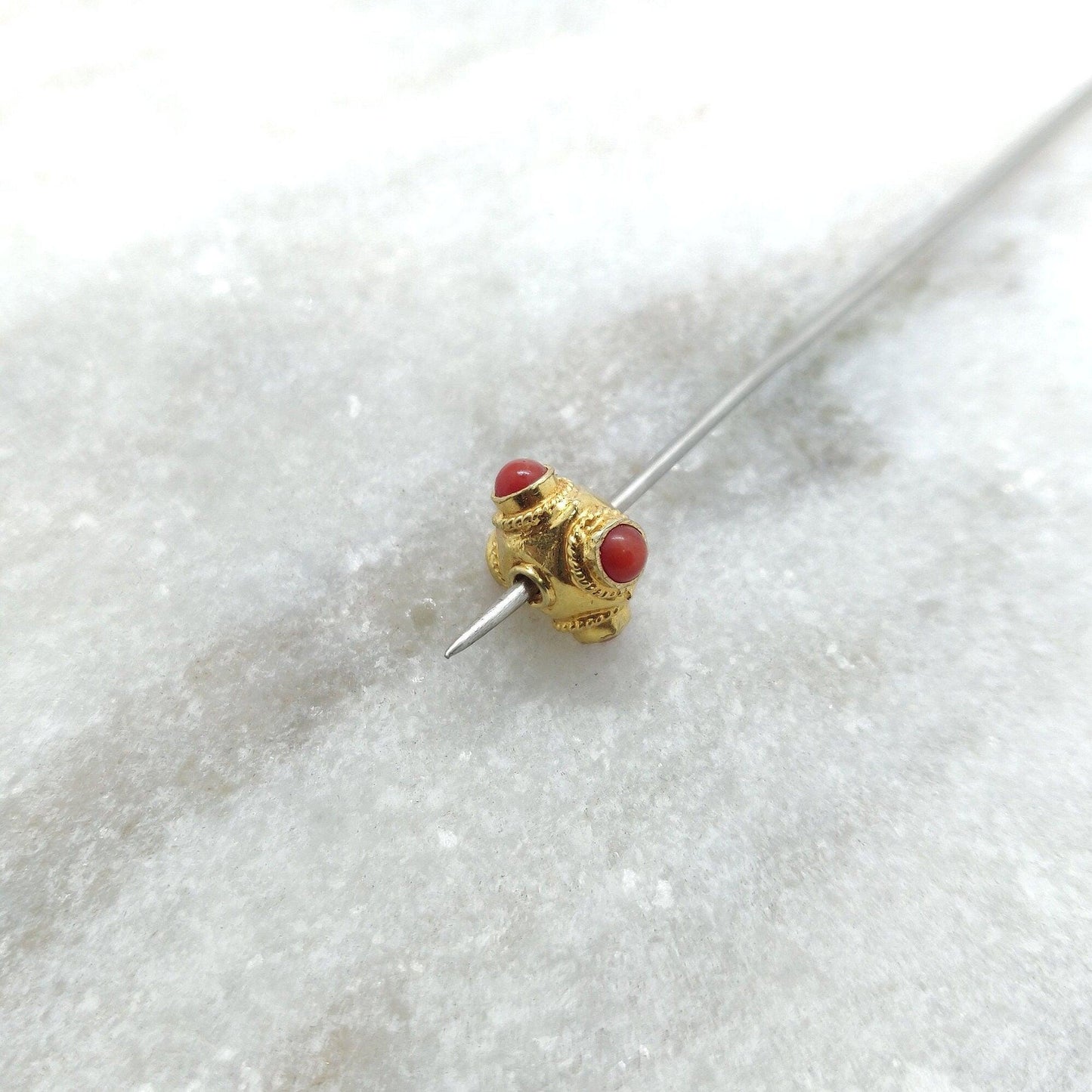 18k Solid Yellow Gold Coral Spacer Beads 7x10mm DIY Crafts - Kanika Creations