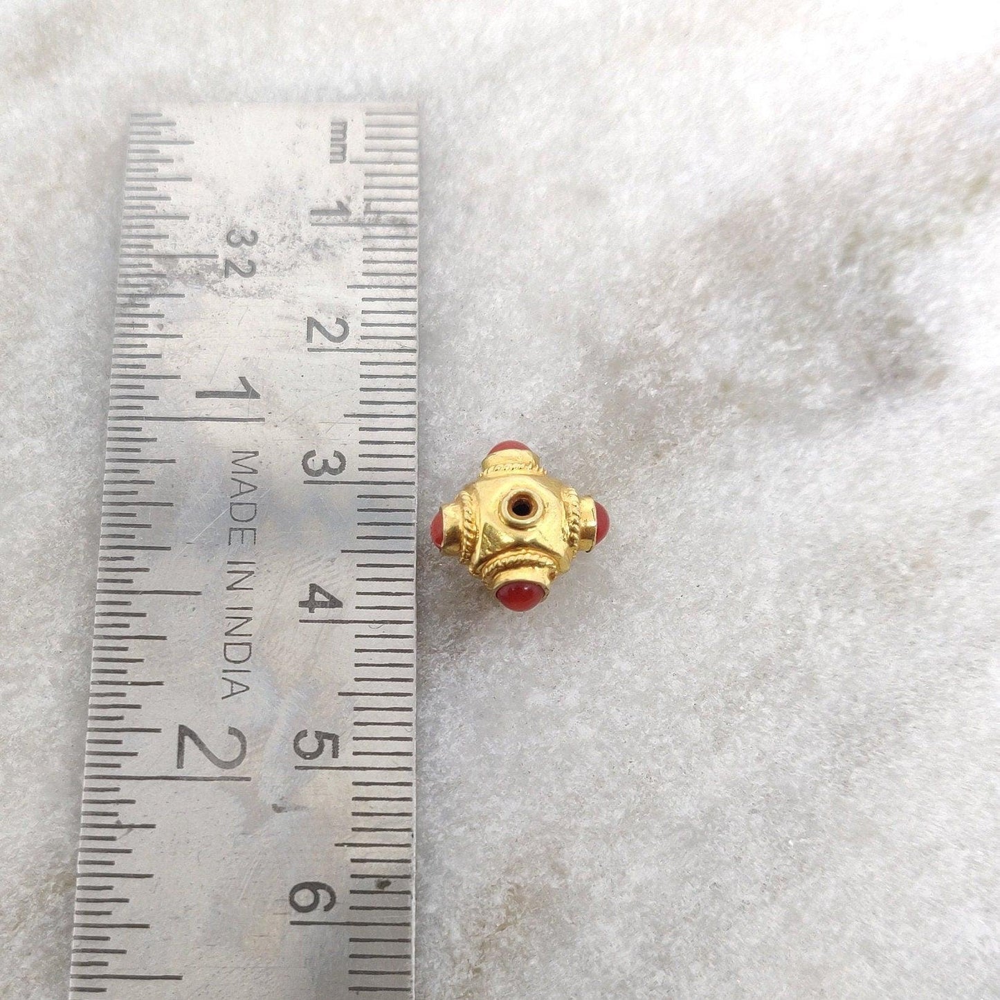 18k Solid Yellow Gold Coral Spacer Beads 7x10mm DIY Crafts - Kanika Creations