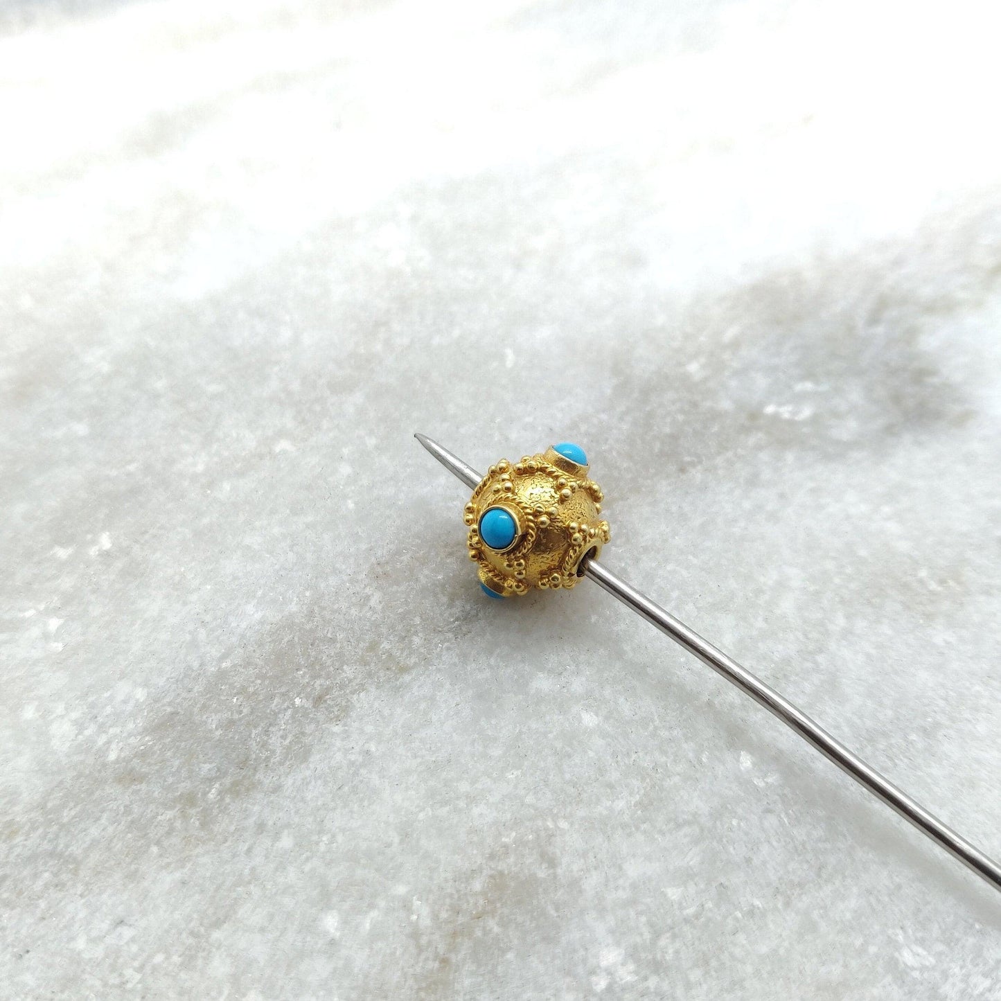 18k Solid Yellow Gold Turquoise Ball Spacer Beads 9mm - Kanika Creations