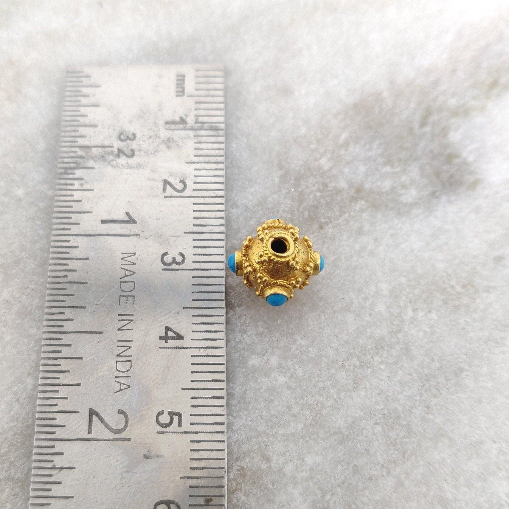 18k Solid Yellow Gold Turquoise Ball Spacer Beads - Kanika Creations